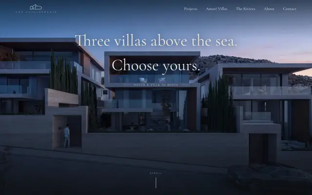 The home page of the Amarè Villas website before launch, screenshot taken 21 October 2026
